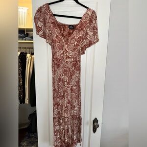 Angie Burnt Orange and cream floral Maxi Dress